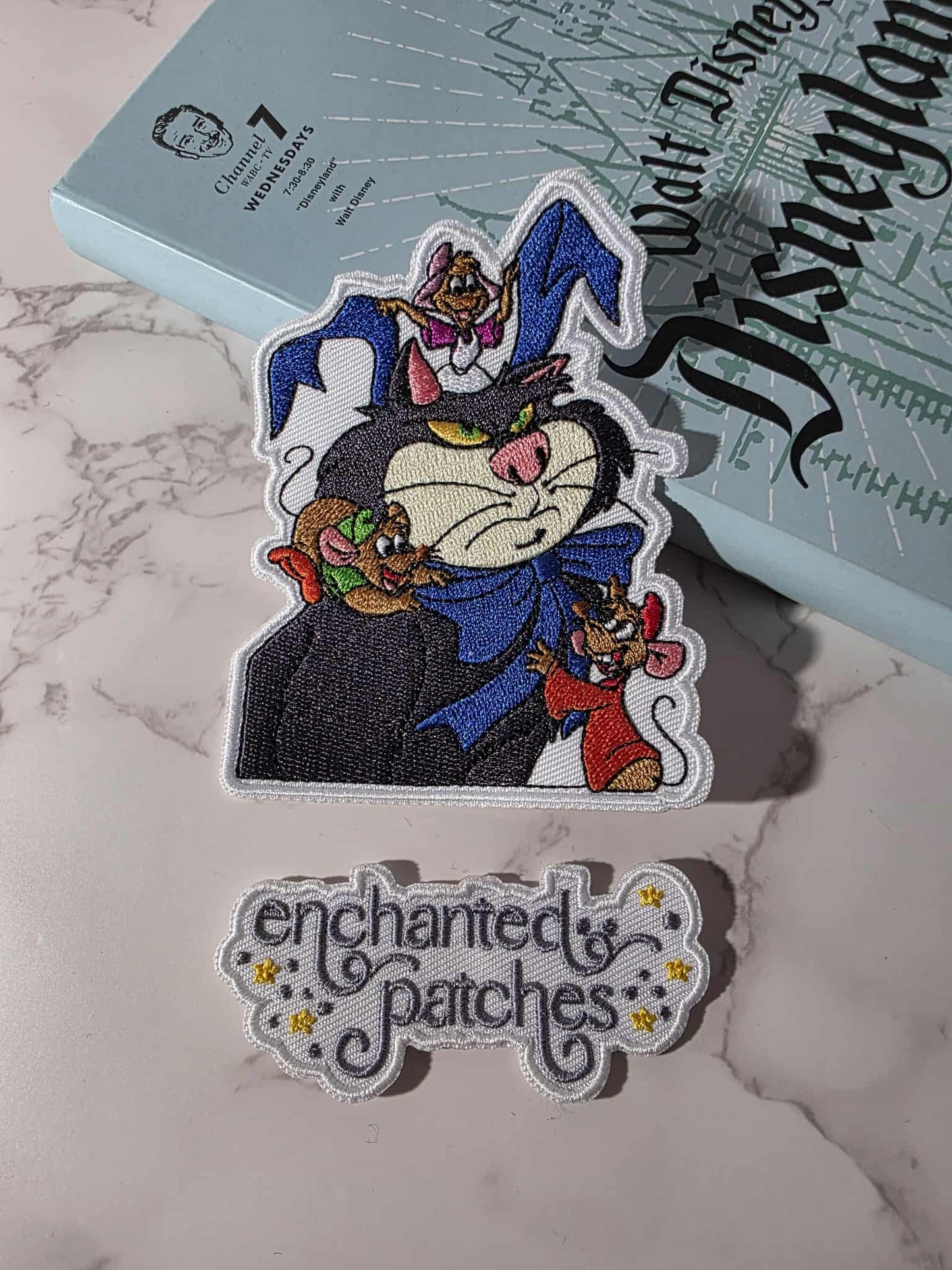 4" Villain Cat Glass Slipper Mice Embroidered Iron On Patch