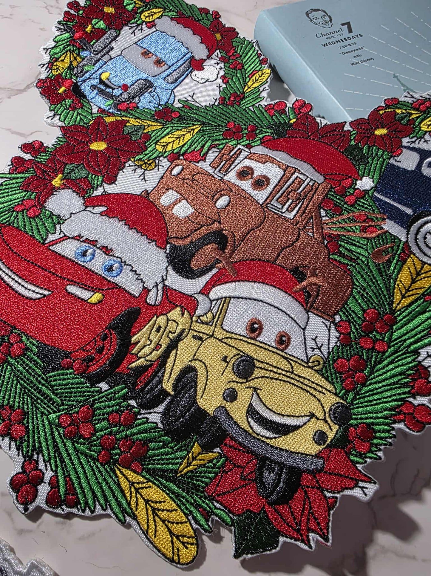 XL 8" Christmas Holiday Wreath Mouse Head Red Racer Brown Tow Truck Cars Iron On Patch