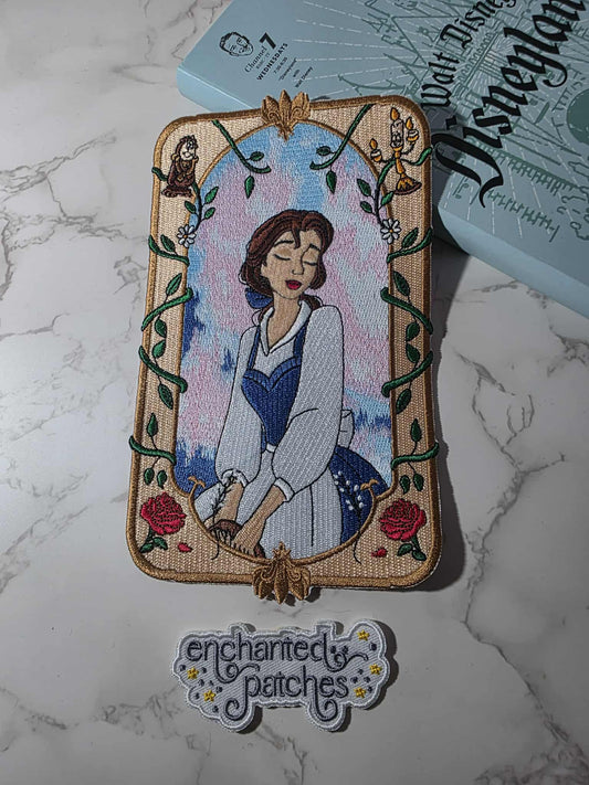 8" XL Reading Princess in Frame Embroidery Iron On Patch