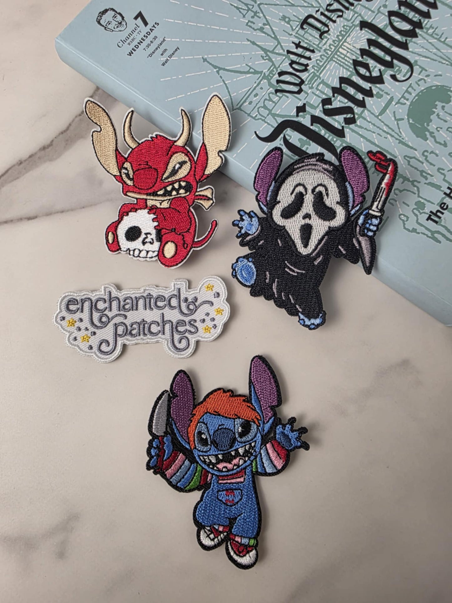 3pc Set - 3" GLOW IN THE DARK Blue Alien Scary Face Devil and Child's Play Halloween Iron On Patch