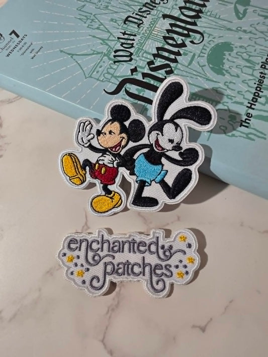 3.5" Happiest Park Lucky Rabbit Oswald with Mouse Bestie Embroidered Iron On Patch