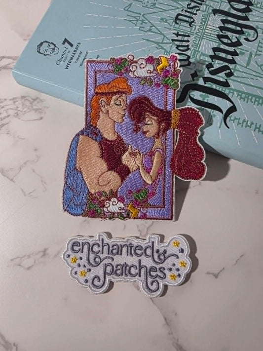 4" Muscle Man Hercules with Girl in Love Couple in Frame Embroidered Iron On Patch