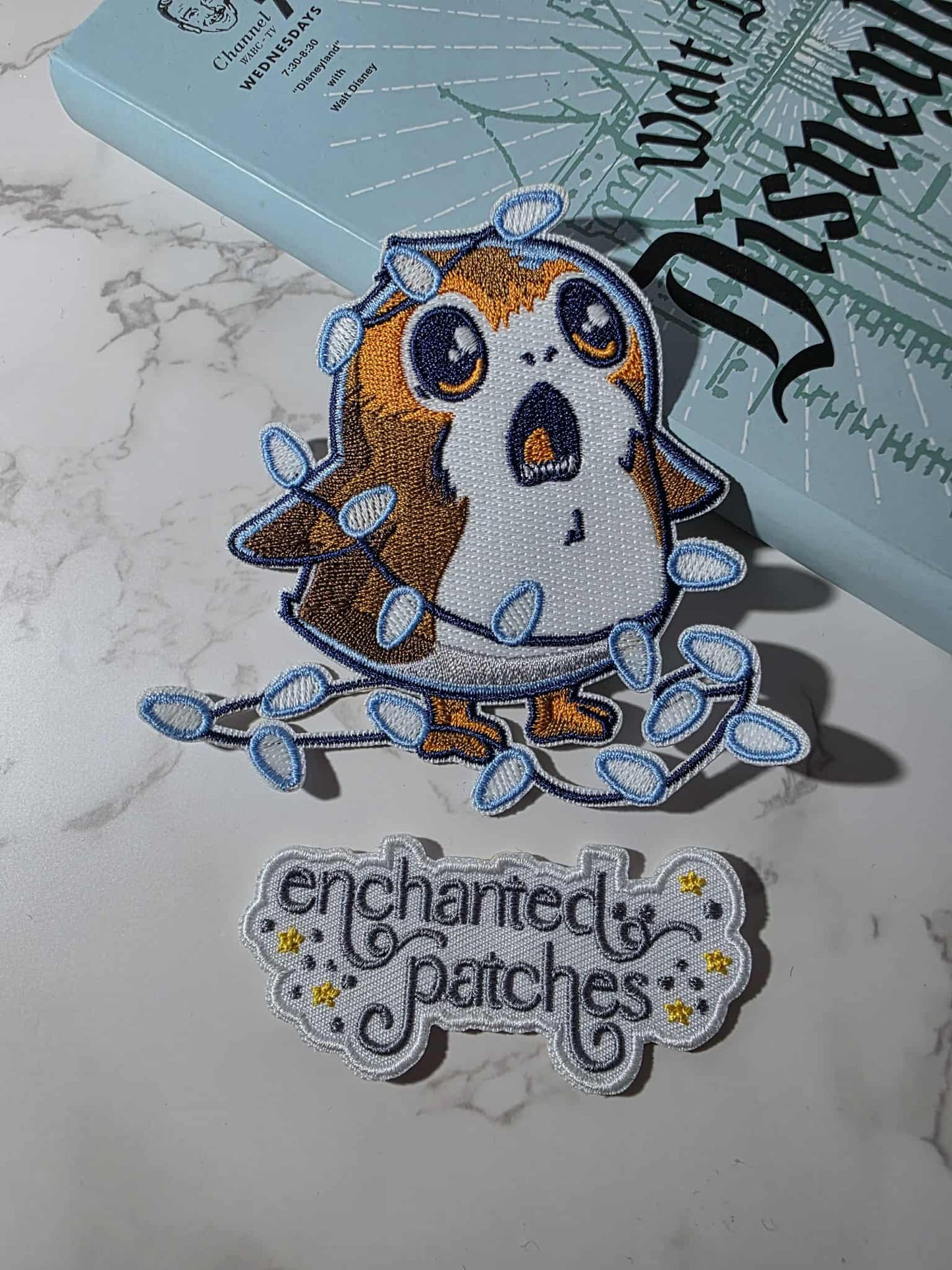 4" GLOW in the Dark SW Star Galaxy Porg with Christmas Lights Iron on Patch