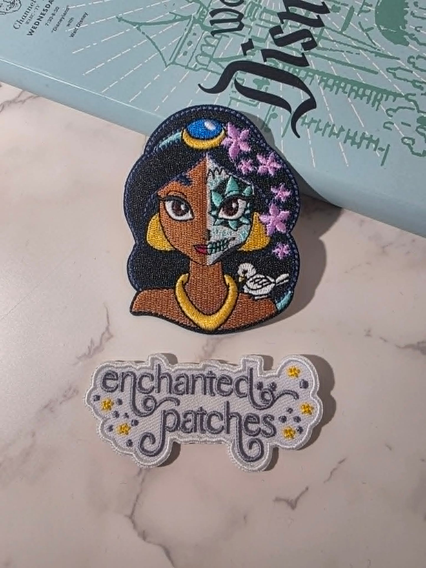 NEW DROP - 3" Half Face Sugar Skull Day of the Dead Arabian Jasmine Princess Embroidered Iron On Patch