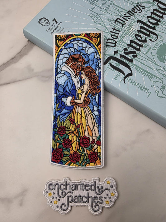 6" Reading Princess Beauty Beast Stain glass Embroidered Iron On Patch