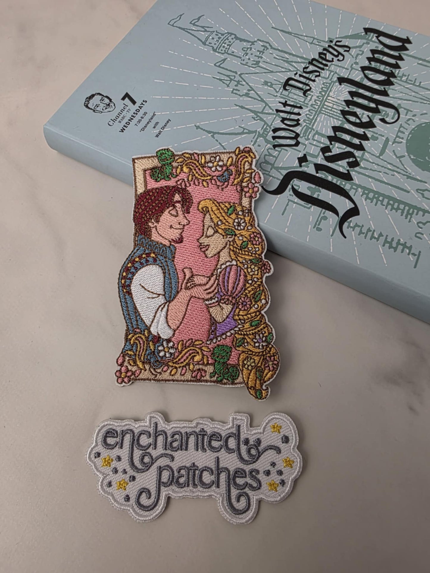 4" Long Hair Princess with Prince Couple in Frame Embroidered Iron On Patch