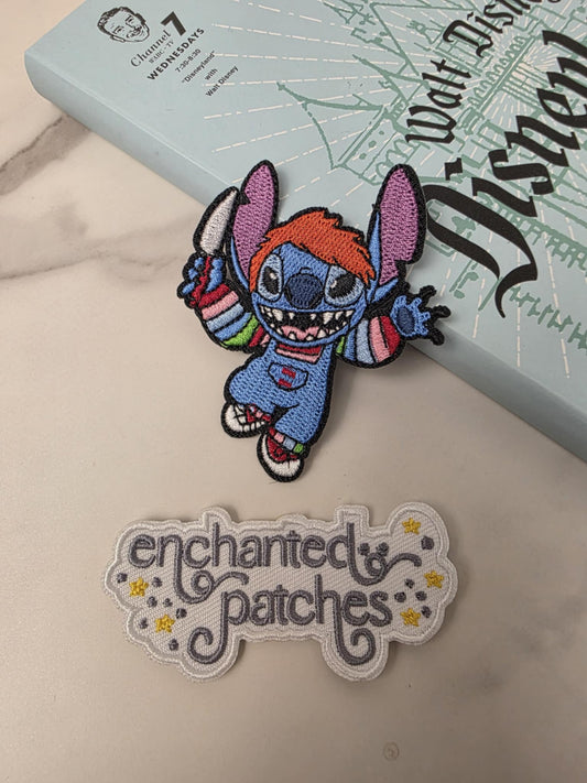 3" Blue Alien Dressed as Chucky Doll Horror Halloween Embroidered Iron On Patch
