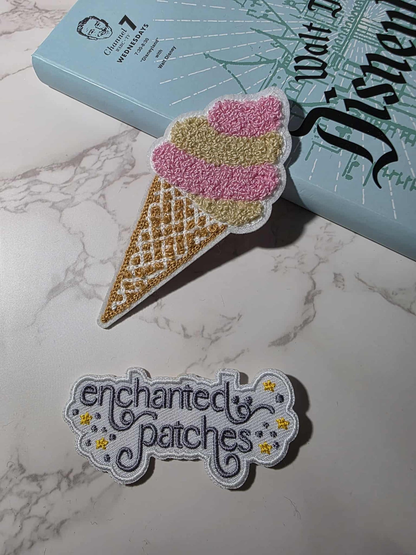 CLEARANCE - 4.25" Chenille Fuzzy Pastel Ice Cream Cone Iron On Patch