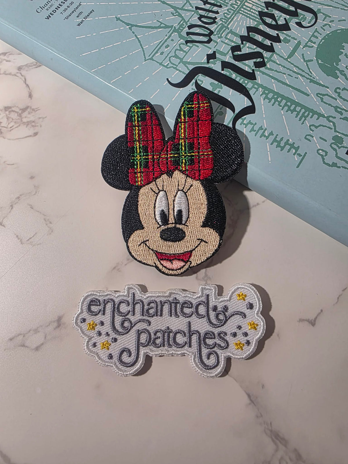 3" Christmas Plaid Bow Minnie Mouse Head Embroidered Iron On Patch